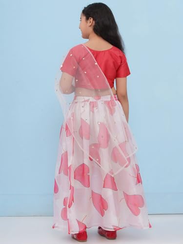 Image of AJ DEZINES Kids Ethnic Wear Silk Blend Organza Floral Printed Lehenga Choli for Girls With Dupatta