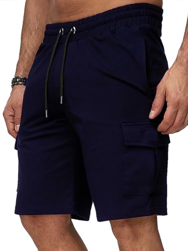 MakingDa Men’s Cargo Shorts Pockets Drawstring Elasticated Waist Workout Sports Running Gym Regular Fit Joggers Casual Summer Jogging Bottoms Dark Blue L