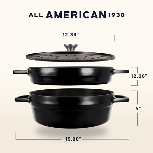 Image of All American 1930 - Dutch Oven - The Complete Set, Black Onyx - 7.75qt Capacity - Ideal for Family Meals & Versatile Cooking - Non Stick & PFAS Free - Made in the USA