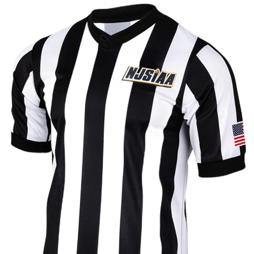 Smitty | I-237NJ | NJSIAA/IAABO Logo V-Neck Men's Basketball/Football Referee Short Sleeve Shirt with USA Flag (X-Large)