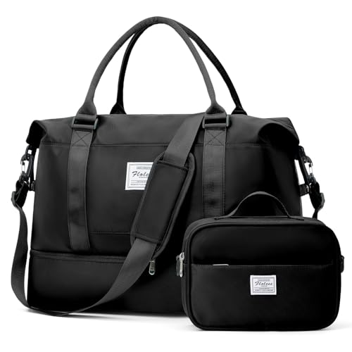 Image of Weekender Bags for Women, Travel Duffel Bags with Shoe Compartment,Personal Item Travel Bag for Airlines, Carry on Overnight Tote Bag for Women with Toiletry Bag, Black