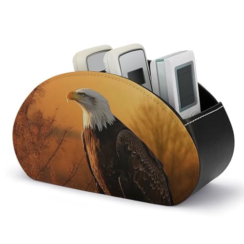 JKLQWH Remote Control Holder with 5 Compartments Golden Sunset Bald Eagle TV Remote Caddy Media Controllers Storage Box Desktop Organizer for Phone DVD Table Desk Office Supplies