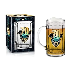 Abc Casa Bierkrug 0,5l mit originelles Aufschrift zum 70. Geburtstag für Männer – 70 Jahre, Du bist eine Legende…