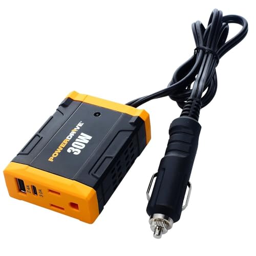 Image of PowerDrive PWD30 30 Watt Power Inverter Car Plug Adapter 12v DC to 110v AC Slim Converter