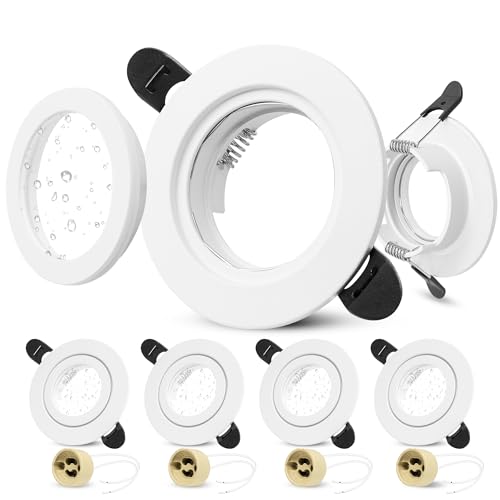 Laiebri 4 x Marco Foco Empotrable GU10 IP65, Apertura 58-75mm Marco Ojos de Buey LED para Techo Incl. Portalámparas GU10, Redondo Aluminio Downlight LED Techo Empotrable, Blanco