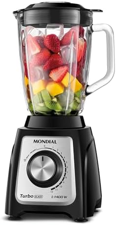 MONDIAL Liquidificador Turbo Glass Jarra de Vidro, Preto/Inox, 14...