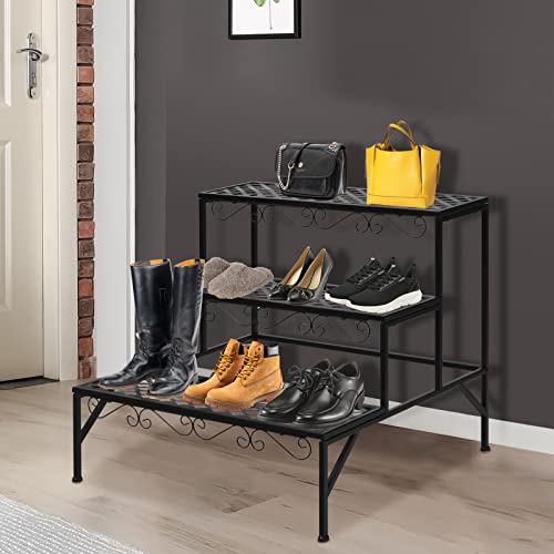 Giantex 3 Tiers Black Metal Plant Stand, Metal Plant Shelf Stands W/ 6-9 Flower Potted Capacity Holders, Multiple Flower Pot Display Rack For Plants Patio Garden Corner Indoor (Rectangular) #TOP6