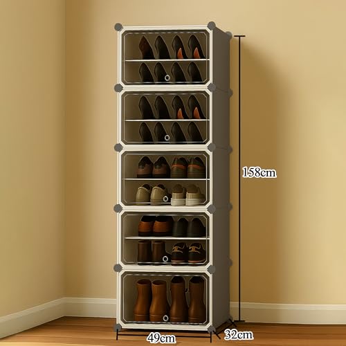 Image of Zemic Plastic Shoe Rack for Home | ๐-๐๐จ๐จ๐ซ ๐๐-๐๐ก๐๐ฅ๐ Shoe Organizer with Doors ๐๐๐ ๐ง๐๐ญ๐ฌ for Heels, Boots, Slippers Chappal Sandal Shoe Stand | DIY Multiuse ๐๐ซ๐๐ฒ Storage Rack