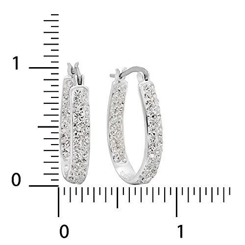Crystalogy White Crystal Inside Out Oval Hoop Earrings, Silver Plated, 1.2" #TOP3