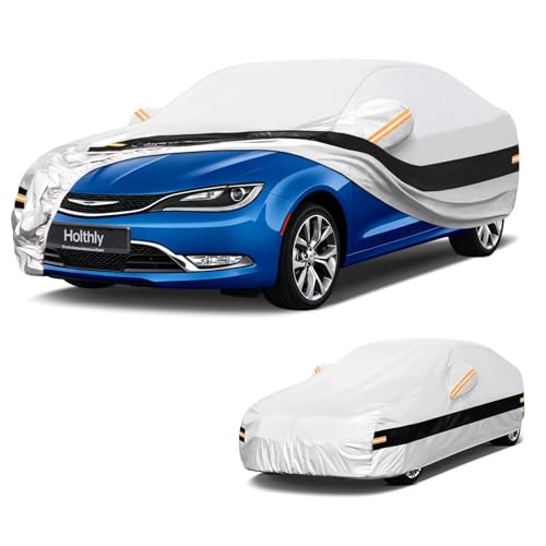 Image of 10 Layers Sedan Car Cover Custom Fit for Chrysler 200(2010-2018), Waterproof All Weather for Automobiles, Outdoor Full Cover Sun Dust Rain Protection with Cotton. Silver