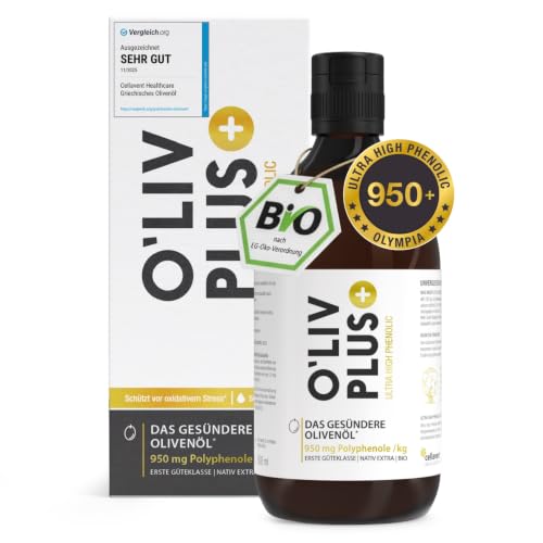 Premium Olivenöl - extra hoher Polyphenol-Gehalt 950 mg/kg - Bio-Qualität - nur 1 Esslöffel/Tag - O'liv PLUS - 500 ml - 50 Portionen