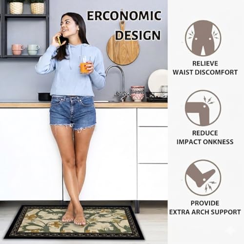 Image of Kitchen Anti Slip Mat for Floor, Waterproof Washable Kitchen Mats, Non Slip Kitchen Floor Mats for Home, Soft Mats for Kitchen, Kitchen Mats for Floor Anti Slip (Green VALE Style)