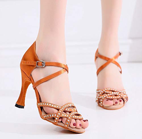 Chaussures danse latine strass Cha Cha Tango chaussures de salle de bal marron - 7