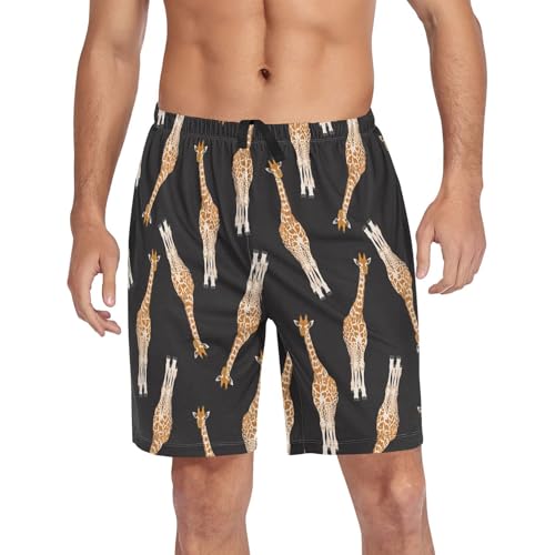 Men's Pajama Shorts Soft Comfy Casual Sleep Lounge Giraffe Pj Bottom with Drawstring & Pockets