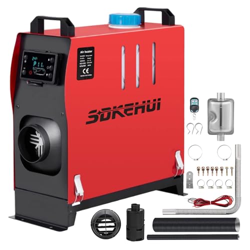 SDKEHUI 8KW Diesel Standheizung, 12V Diesel Luftheizung Kraftstoff Auto Heizung Lufterhitzer Dieselheizung mit Fernbedienung LCD Monitor für RV, Boote,rot