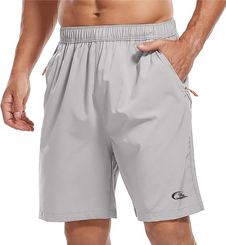 Image of CBlue Men's Outdoor Quick Dry Lightweight Sports Shorts 2 Zipper Pockets (in, Alpha, S, Regular, Combo of 2 : Black /L.Grey)