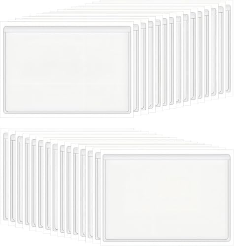 CHOTONIC 30 Pcs Self-Adhesive Index Card Holders Business Card Pockets Clear Plastic Labels Holders for Organizing Storage Bins Library Card Shelves (3.14 x 2.28 Inches)