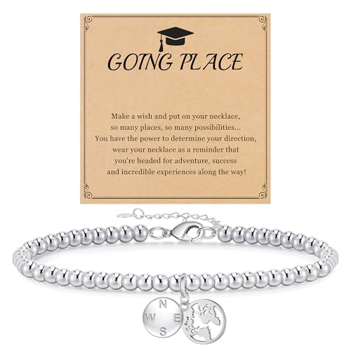 Image of JSJOY Graduation Bracelets Silver Dainty Gold Beaded Compass Bracelets College Graduation Gifts for Her Inspirational Gifts for Women Jewelry