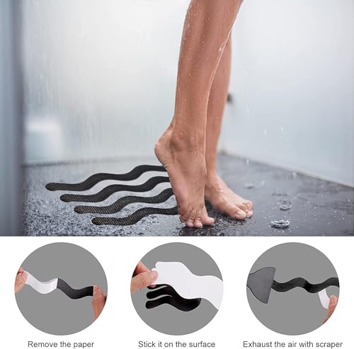 Image of KIMEE Anti Slip Shower Stickers 24 PCS Safety Bathtub Strips Adhesive Decals Scraper for Bath Tub Shower Stairs Ladders Boats