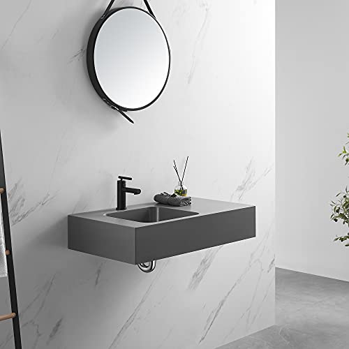 Serene Valley Bathroom Sink, Wall-Mount Or On Countertop, 32" With Square Sink And Flat Space, Single Faucet Hole, Premium Granite Material In Gray #TOP1