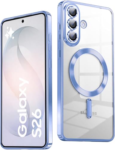 Image of VONZEE Clear Logo Electroplating Transparent Case for Samsung Galaxy S26 5G, Magnetic Plating [Support for MagSafe Charger] Electroplate TPU Cover- Sierra Blue