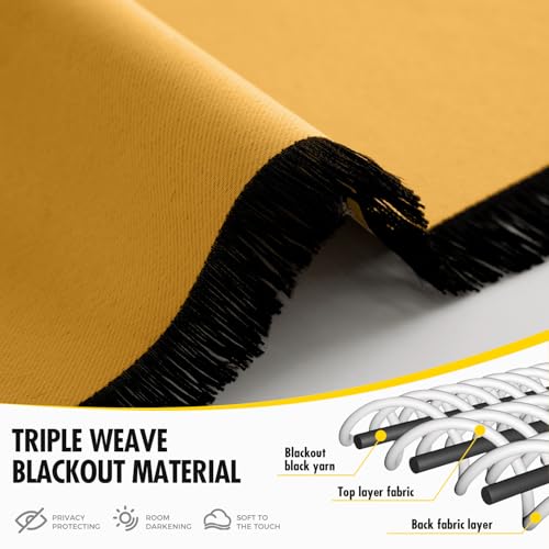 Image of MIULEE Yellow Blackout Bedroom Curtains Drapes 96 Inch Long 52 inchx96 inch | Grommet Top, Room Darkening Window Drapes, Privacy Protection, Thermal Insulated, Heat Blocking, Light Blocking