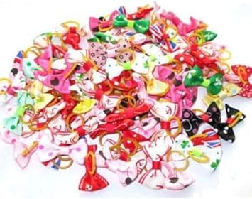Colorful Pet Hair Bows with Rubber Bands, 20Pcs Set, Small Animals Grooming Accessories