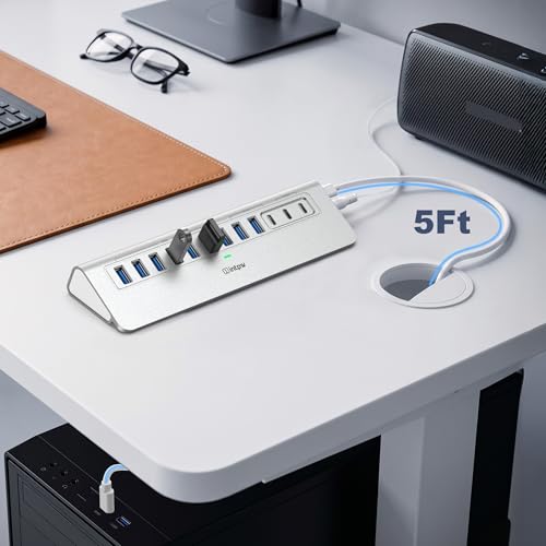 Image of Powered USB Hub 10Gbps, intpw YH9AC 12-Port USB 3.2 Hub with USB A /USB C 3.2, 7 USB 3.0, 2 PD 45W Charging Port, 65W Power Adapter + 5FT Cable, Aluminum USB Hub for Laptop, iPhone 17 /16 /15 /PC