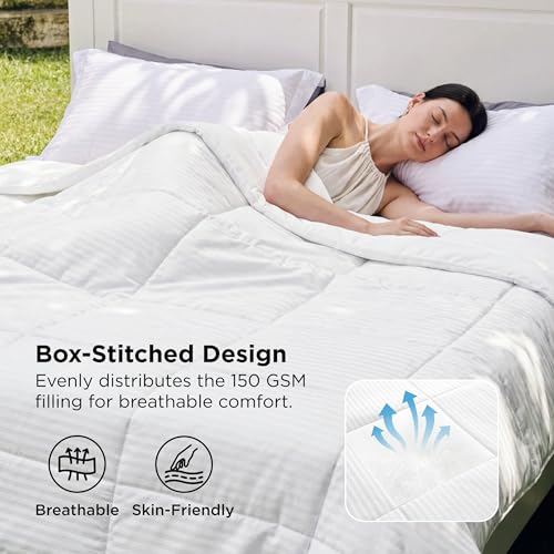 Image of Bedsure Duvet Insert King Size - Lightweight Comforter, Quilted Cooling Duvet Insert, Down Alternative Summer Comforter with 8 Tabs, Ultra Soft Blanket, Striped, King, White, 90x102 inches