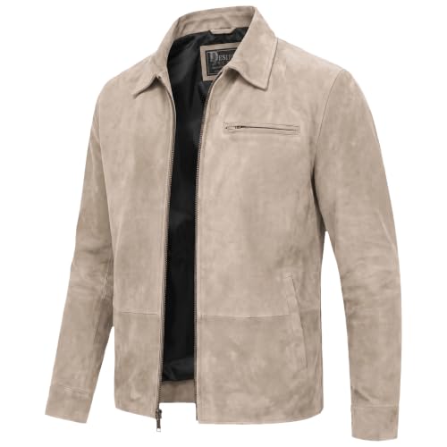 Image of Men's Suede Shirt Zipper Jacket Full Zip Casual Vintage Jackets Suede Leather Jackets for Mens