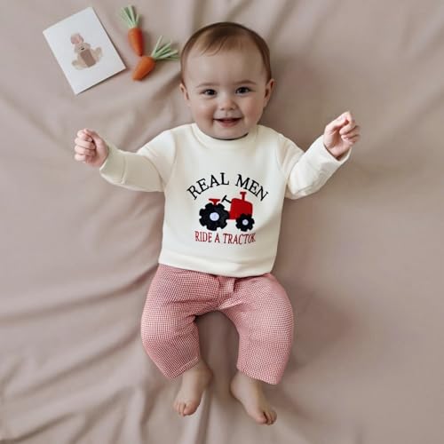 Toddler Baby Boy Fall Clothes Tractor Long Sleeve Pullover Sweatshirt Tops Plaid Pants Set Winter Outfit 0-3T3
