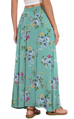 Image of Womens Maxi Skirt Long Flowy Summer A-Line High Waist Skirts | Elastic Waistband with Pockets, Lightweight Fabric, Casual Wear, Swing beach boho Outfits, Fashion Clothes