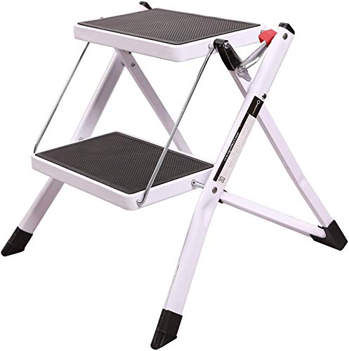 Step Ladder 2 Step Folding Step Stool Kitchen Heavy Duty Steel Folding Step Ladders, Anti-Slip, Large Tread and Feet, Metal