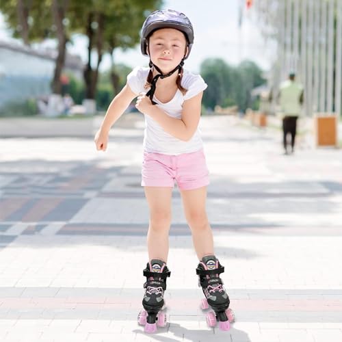 Image of Kids Roller Skates for Girls , Pink Adjustable Rollerskates with Light Up Wheels for Teens Youth Ages 6-12 10 11 12 , Beginners Outdoor Sports , Best Birthday Gift for Girls Kids