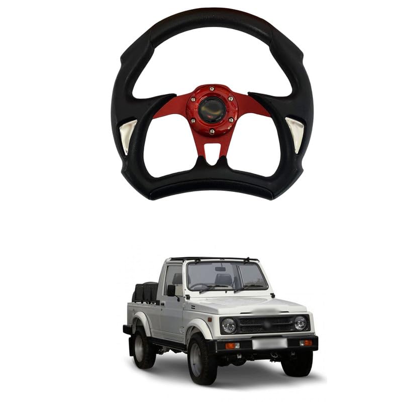 Image of Universal Racing Steering Wheel, 6 Bolt Anti-Slip Leather and Aluminum Gaming Steering Wheel with Horn Button for Car Sports Racing Steering Wheel (Red) Comfortable With Gy-psy Ki-ng