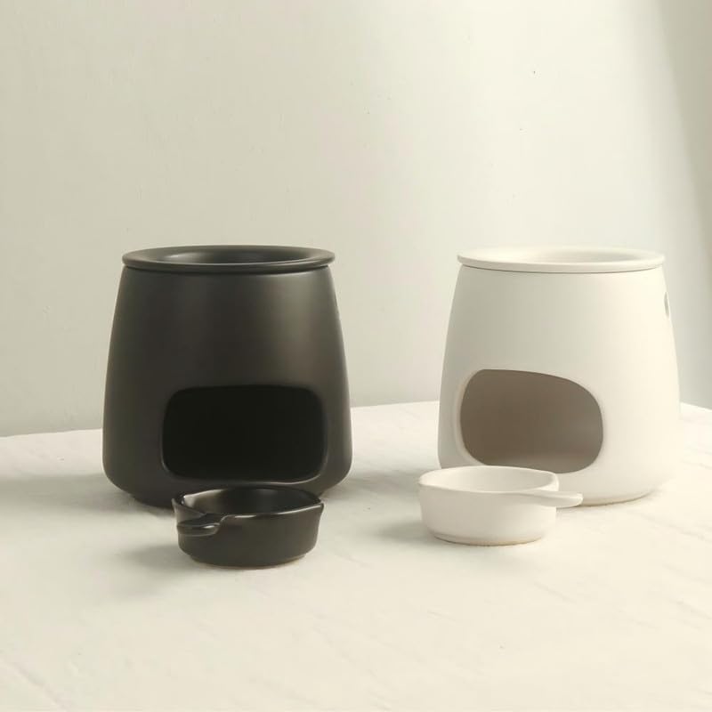 Matte Beige Ceramic Wax Melt Warmer with Speckled Finish, Tealight Candle Oil Burner for Essential Oils & Wax Melts, Minimalist Aromatherapy Diffuser for Bedroom Modern Home Decor (Vintage White)