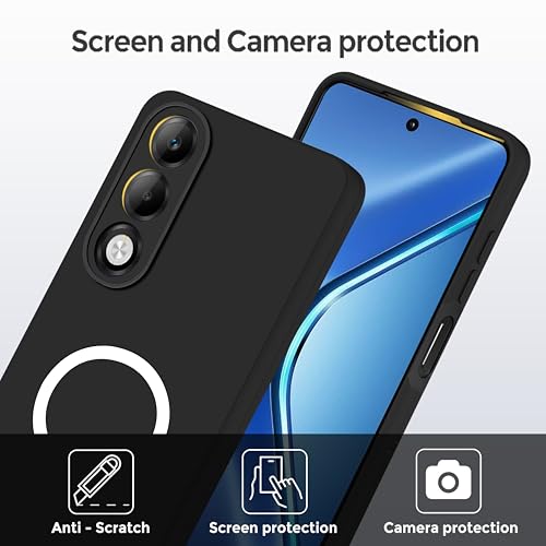 Image of SBMS Silicone Back Cover Case for Oppo K13x 5G | Soft Micro-Fibre Lining Inside | Magsafe Print On Back Side Camera Protection Bump | Shockproof Case for Oppo K13x 5G (Magsafe Print Big Black)