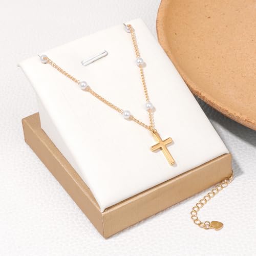 GolbalJew Cute Necklace for Women 18K Gold Plated Dainty Pearl Chain Choker Necklaces Trendy Jewelry Gift4