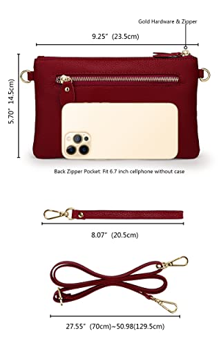 Image of YALUXE Women's Genuine Leather Wristlet Purse Clutch Handbag with Phone Pocket Card Holder and Crossbody Strap