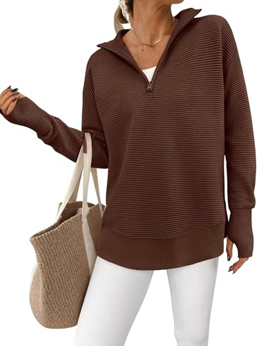 Image of PRETTYGARDEN Womens Long Sleeve Quarter Zip Pullover Sweater