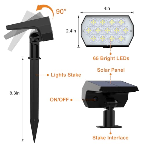 WELALO Solar Spot Lights Outdoor, [6 Pack/65 LED/3 Modes] Solar Landscape Spotlights, Solar Powered Christmas Halloween Lights, IP68 Waterproof Wall Lights for Walkway Yard Garden Driveway(Cool White)