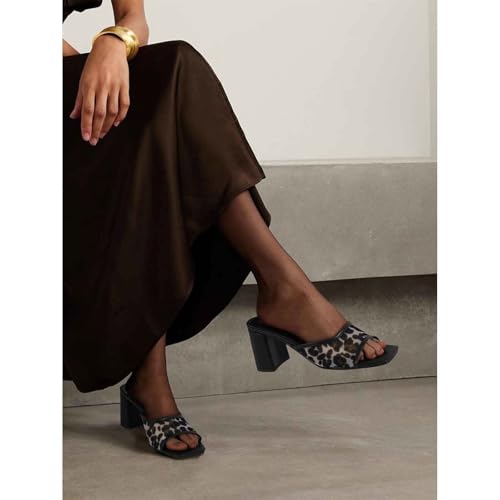 Image of Women's Heeled Sandals Mesh Mules Square Open Toe Block Chunky Heel Slip On Slide Sandals Comfy Dressy Summer Party Shoes