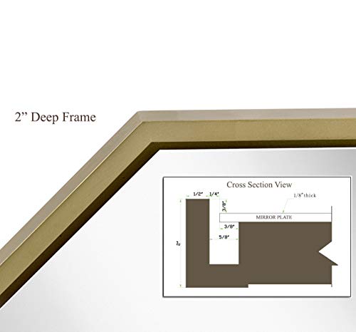 Hamilton Hills 24X36 Inch Octagon Gold Framed Wall Mirror | Large Premium Wooden Mirror For Wall | Floating Bathroom Mirrors For Vanity And Living Room | Hanging Octagonal Mirrors For Wall Decor #TOP2