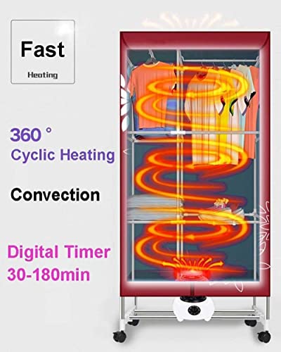 CXYZM Portable Dryer 1100W Electric Clothes Airer Dryer Indoor, Fast Drying Multi-Speed Heated Drying Rack for Clothes, Electric Clothes Drying Rack Energy Saving (Anion) Clothing Dryers(red)
