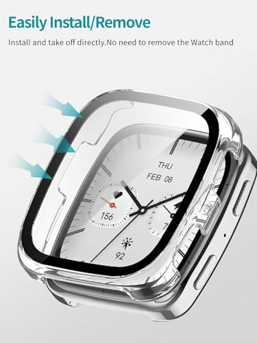 Image of M.G.R.J Hard PC Case with Tempered Glass Screen Protective Case Cover Compatible for Amazfit Active 2 Square (Transparent)