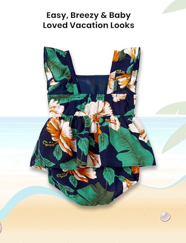 Image of PATPAT Family Hawaiian Matching Outfits - Mommy and Me Vacation Outfits | Halter Sundresses and Button Down Shirts,Caribbean Vacation Summer Tropical Outfits,Hawaiian Boho Tropical Floral Printed