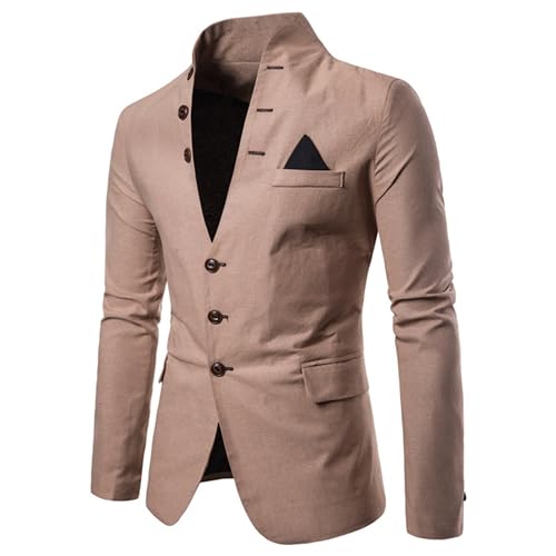 Mens Casual Blazer Jacket Slim Fit 3 Button Solid Suit Notched Lapel Business Standing Collar Jacke2