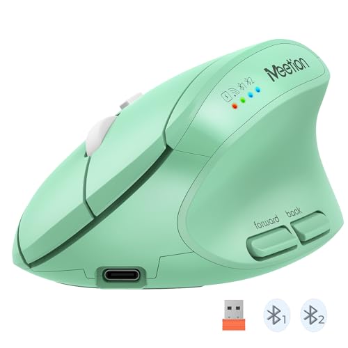 Image of MEETION Ergonomic Wireless Mouse, Bluetooth Vertical Rechargeable Mice, 4 Adjustable DPI 800-2400, Bluetooth 5.2+5.2+USB Mouse for Windows /Mac, for Laptop /PC /Desktop /Computer /iPad -Green