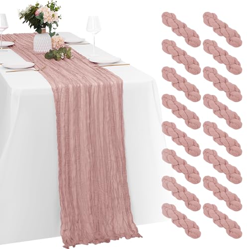 16 Pack Dusty Pink Cheesecloth Table Runners 20x120 Inch Gauze Table Runner Cheese Cloth 10FT Pink Table Runner Rustic Sheer Runner for Wedding Birthday Party Baby Shower Table Decor