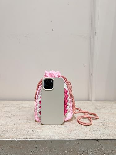 Handmade Crochet Crossbody Bag for Women Woven Shoulder Handbag Purse Drawstring Phone Bag4